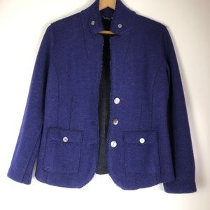 Eileen Fisher Blue Merino Wool Mix Felted Blazer